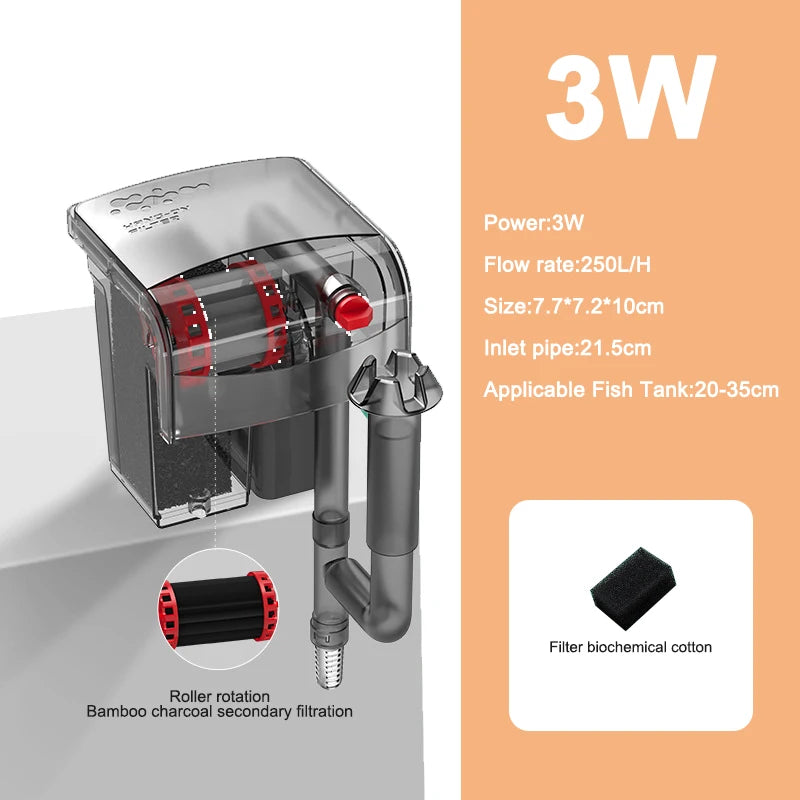 Aquarium Fish Tank Filter 3 in 1 Water Purification Circulation Pump Small Pump Silent Aeration Fish Tank Cleaning